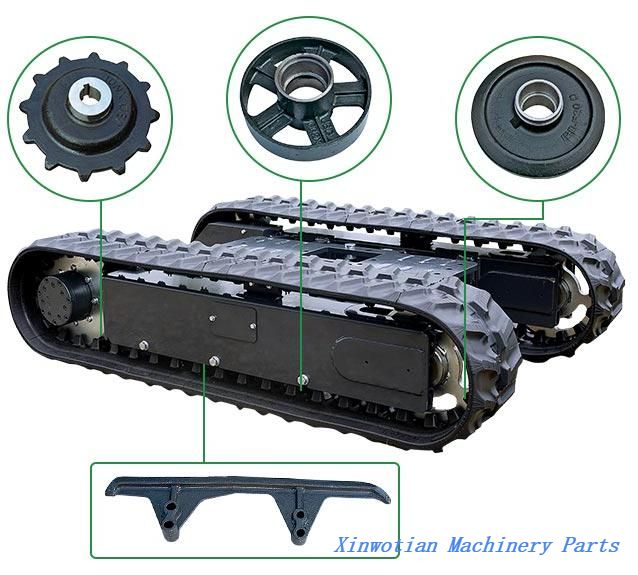 OEM Custom rubber track chassis, tracks, roller assemblies, idler wheel assemblies, drive wheels, guides
